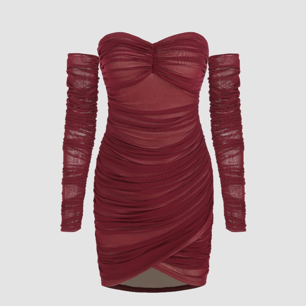Ruched Wrap Tube Mini with detachable sleeves